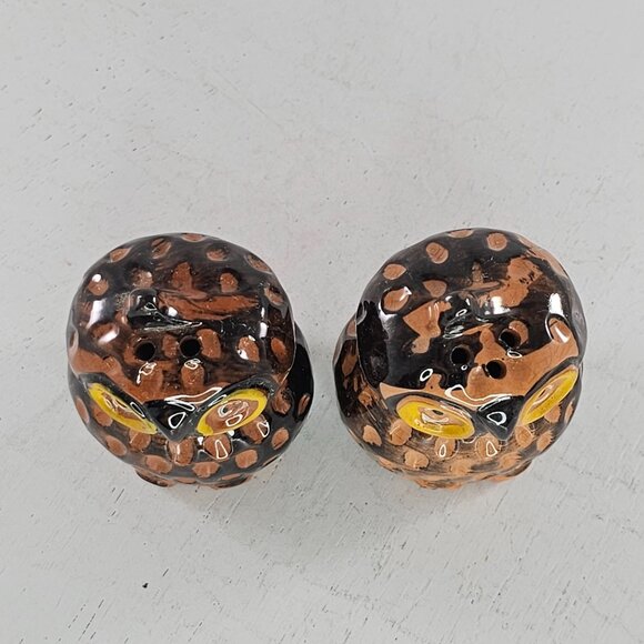 Vintage Our Own Import Japan Owl Salt Pepper Shaker Set Redware Retro 1970s - Picture 8 of 10